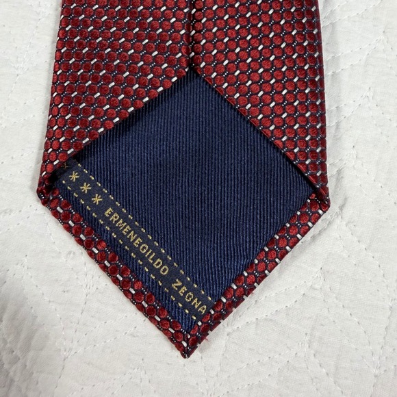 Ermenegildo Zegna Silk Tie Mens Burgundy Navy Geometric Honeycomb 59"x3.5" EUC - Picture 2 of 8